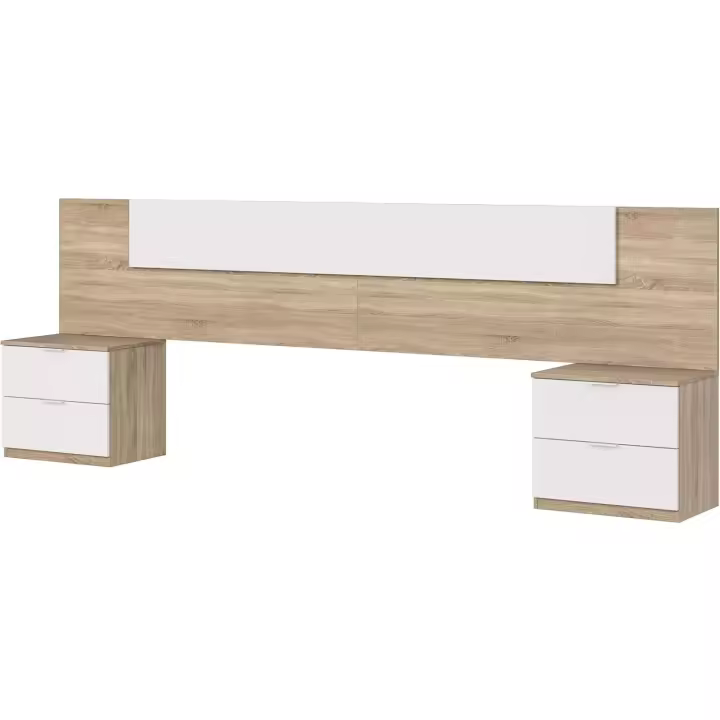 Gabinetes de Cabeza de Cama Cabezal + Dos Mesitas de Noche Medidas 247cm x 50cm x 38cm - 1