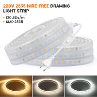 Tira de luces LED con interruptor, 220V, enchufe europeo, 2835, 120LED/m, cinta LED impermeable, 3000K, 4000K, 6000K, lámpara para exteriores - details 1