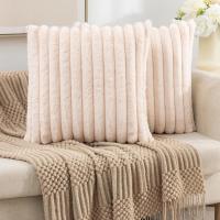 Funda de Almohada de Piel de Conejo Falsa Suave y Gruesa Diseño a Rayas, Color Sólido, Tamaño 45x45cm, Decoración de Sofá - details 18