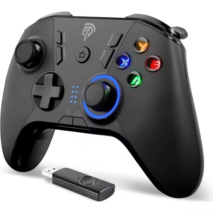 2.4G Mandos PC, [Regalos Originales] Mandos Switch con 5 Velocidades de LED y Vibración Dual Ajustables, 4 Botón Programable, 6 Ejes para PS3/Steam Deck/Fortnite/Andriod Móvil, Tablet, TV BOX - 1