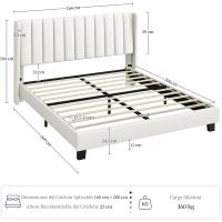 Cama Doble Tapizada 140 x 200cm Estructura de Madera y Metal Moderno Ideal para Adultos 2 Personas - details 19