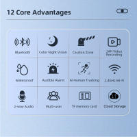 Sistema de seguridad WiFi inalámbrico HD de 3 cámaras y 9 MP, 360 ° Monitor panorámico para el hogar con visión nocturna en color y control remoto por teléfono, adecuado para interiores y exteriores/IP65Impermeable/Voz bidireccional/Seguimiento móvil/Alma - details 2