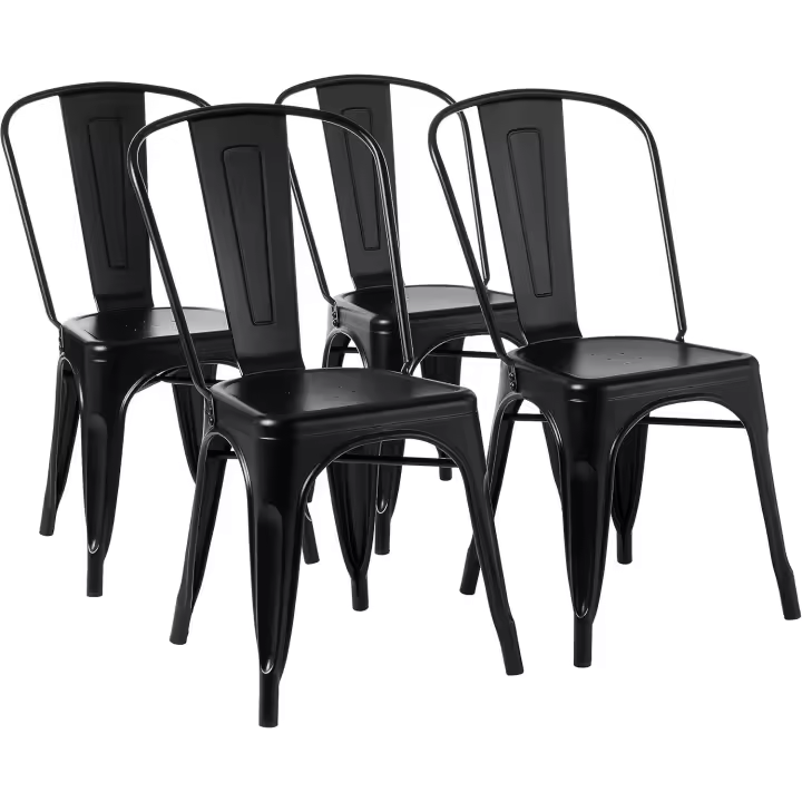 comedor metal apilables con respaldo para bistró, cocina, interior y exterior, Gris Oscuro, 51 x 43 x 85 cm - 1