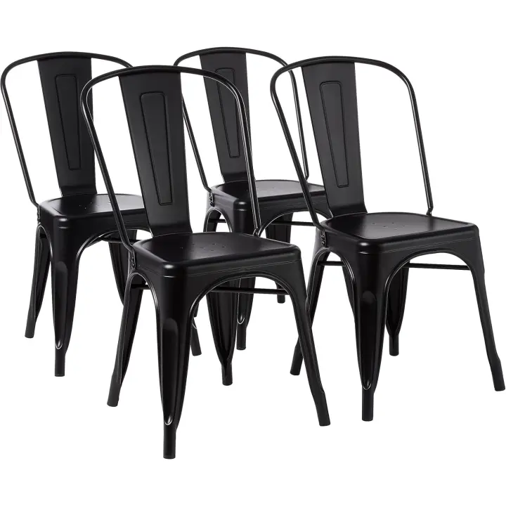 comedor metal apilables con respaldo para bistró, cocina, interior y exterior, Gris Oscuro, 51 x 43 x 85 cm - 1