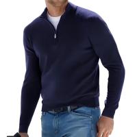 Nuevo jersey de manga larga para hombre, suéteres de Color sólido con media cremallera, suéter de punto con cuello en V, ropa de calle transpirable de gran tamaño para hombre - details 3