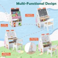Juego de mesa para niños con silla, juego de mesa 3 en 1 con pizarra para pintar y espacio de almacenamiento, juego de escritorio infantil de madera (blanco) - details 4