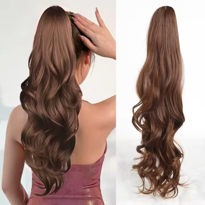Peluca de cola de caballo con cordón rizado, extensión de cabello sintético, cola de caballo larga ondulada, peluca de cola de poni esponjosa Natural para niñas - 1