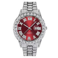 Reloj de hombre estilo hip-hop con esfera grande, calendario y diamantes. - details 1