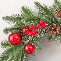 Colgante DIY corona navideña Artificial Bowknot bayas rojas vibrantes guirnalda de árbol de Navidad piñas PVC ventana decoración colgante puerta - details 5