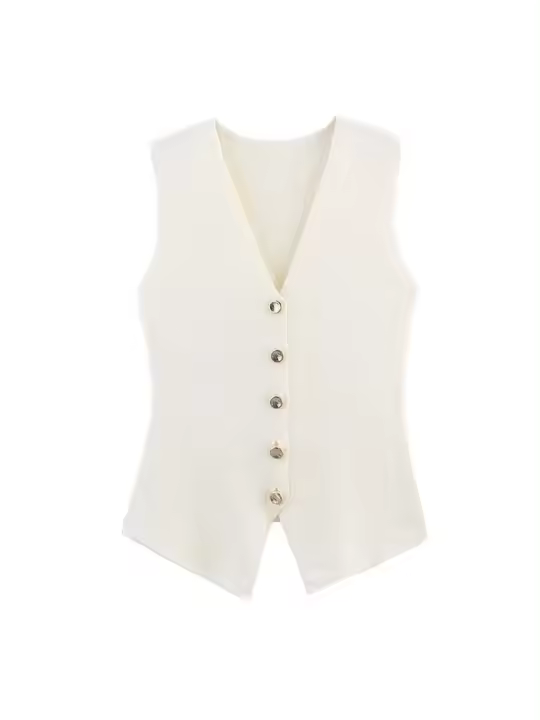 Chaqueta informal lisa con cuello en V para mujer, chaleco de calle elegante con un solo botón, ropa para exteriores para verano 2025 - 1