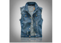 Chaleco de Denim de Algodón para Hombres Primavera-Verano Moda Callejera Retro con Tirantes, Sin Mangas, Tejido de Máquina - details 2