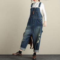 Pantalones vaqueros holgados para mujer, peto con diseño de agujeros rasgados, informales, Vintage, clásicos, Otoño, 2023 - details 8