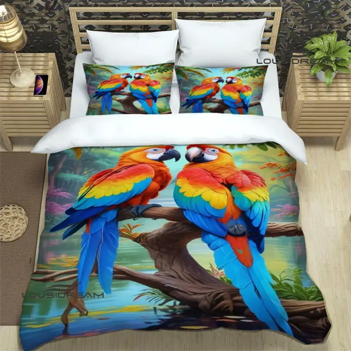 Juego de cama con estampado de loro en 3D, funda nórdica, edredón, ropa de cama, regalo de cumpleaños de lujo - 1