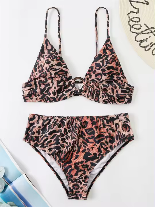 Bikini push-pull para mujer, traje de cintura alta, conjunto de dos piezas, traje de baño de playa - 1