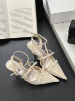 Sandalias Platas de Tacón Alto para Mujer Punta Afilada Francesa Diseño de Bolsa de lazo Viento de Cabeza Moda de Alta Noche - details 24