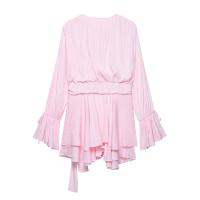 Vestido línea A con mangas largas estilo trompeta dulce PB&ZA2025, decoración floral tridimensional, para mujer, ideal para días festivos. - details 2