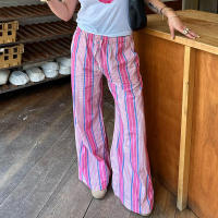 BUNO-Pantalones de encaje a rayas para mujer, Pantalones rectos de pierna ancha con cintura elástica y cordón, ropa de calle holgada para primavera y verano, pantalones de chándal informales - details 50