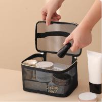 Bolsa De Maquillaje Para Mujer De Tela Malla Negra Gran Capacidad Organizador De Viaje Portátil Bolsas De Toallas De Higiene Personal - details 8