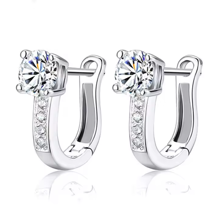 Pendientes de aro para mujer, Plata de Ley 925, estrellas brillantes en forma de U, Luna y pendientes de aro en forma de corazón para mujer, pendientes, regalos de joyería - 1
