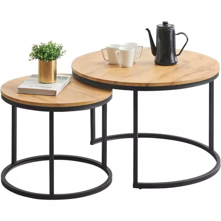 mármol Gris Oscuro con Estructura de Metal Negro, Mesa Auxiliar Redonda para salón, Dormitorio, balcón - 1