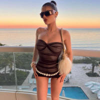 BUNO-body transparente sin tirantes para mujer, Top Sexy de doble cubierta con pliegues sólidos, ropa de club a la moda para playa, 2024 - details 4