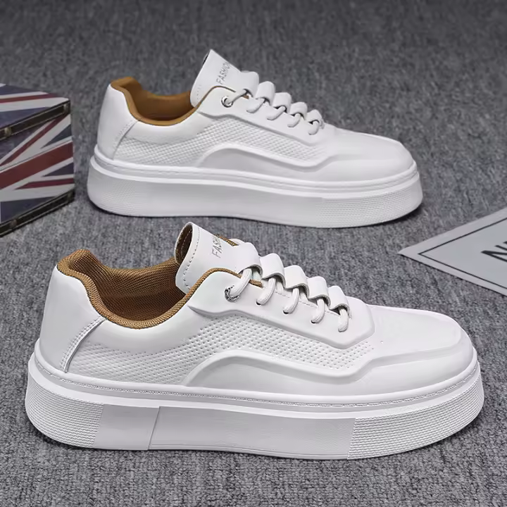 Zapatos Deportivos de Suela Gruesa para Hombres en Primavera Zapatillas Blancas de Cuero Transpirable Zapatos Casuales de Moda para el Hombre - 1