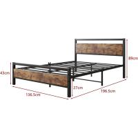 Base de cama de plataforma de metal, tamaño doble, con cabecero y estribo de madera, soporte de acero resistente, no necesita somier, fácil montaje color negro - details 1
