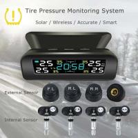 Universal 4 sensores externos reloj de energía Solar pantalla LCD TPMS sistema de supervisión de presión de neumáticos inalámbrico - details 0