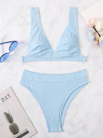 Bikini unicolor para mujer, traje de baño Sexy, conjunto de Bikini con Push-up, traje de baño brasileño, ropa de playa para verano - details 8