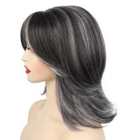 Pelucas en capas ombré gris oscuro con flequillo, extensión de cabello, peluca Bob en capas recta falsa, cabello sintético corto transpirable destacado - details 3