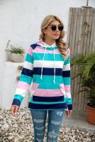 Nuevo en sudaderas con capucha de rayas de colores, sudaderas gruesas con capucha para mujer, Top informal holgado de manga larga para mujer - details 5