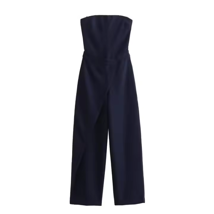 Mono de lino sin tirantes para mujer, cuello recto, cremallera trasera, monos femeninos, moda elegante. - 1