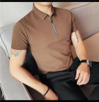 Polo de manga corta bordado de malla transpirable de verano para hombre, camiseta informal de negocios con solapa y media cremallera, - details 55