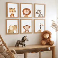 Póster decorativo para habitación de niños, animales salvajes de la selva, León, elefante, tigre, pintura en lienzo para guardería nórdica, arte de pared del dormitorio, decoración del hogar - details 0