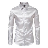Camisa de vestir de satén de lujo para hombre, esmoquin liso de seda a la moda, informal, para boda, fiesta, graduación y oficina - details 9