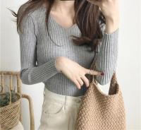 Suéter Sexy ajustado con cuello en V para mujer Manga larga de punto con parte inferior suave - details 33