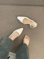 Sandalias de Tacón Bajo 24 para Mujer Color Nude Francés, Punta Afilada, Estilo Pequeño Fragante, Tacones Gruesos, Estilo Trasero - details 3