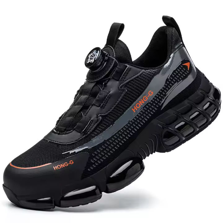 Zapatos de trabajo con botón giratorio para hombre, zapatillas de seguridad ANTIPERFORACIONES, zapatos de trabajo protectores con punta de acero - 1