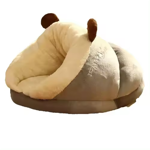Cama de peluche coral para mascotas pequeñas, estilo pantufla, cómoda, transpirable y lavable, casa plegable para perros y gatos - 1