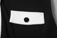 BUNO-Traje Sexy de punto negro con pantalón corto para mujer, traje elegante sin mangas con bolsillos dobles, Top con hebilla de un solo pecho, conjunto de 2 piezas, trajes nuevos 2025 - details 37