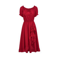 Nuevo vestido irregular retro europeo y americano, vestido con cordón medieval victoriano de manga corta con cuello de una palabra - details 4