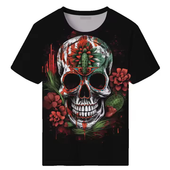 Camiseta de manga corta con estampado de calavera para hombre, camisa de México, novedad - 1