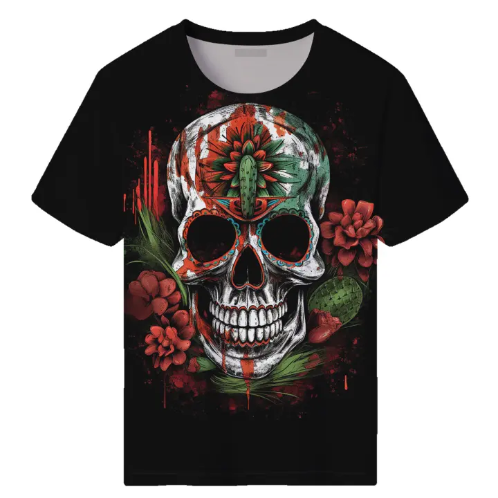 Camiseta de manga corta con estampado de calavera para hombre, camisa de México, novedad - 1