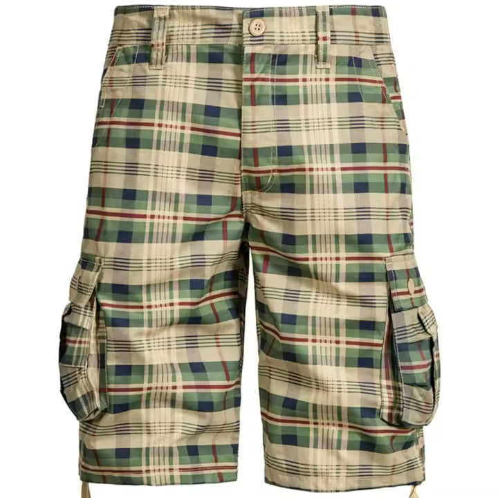 Pantalones Medios Para Hombre Algodón Cómodo Verano Deportes Al Aire Libre Playa Estilo Safari Tren Plaid Corte Regular Talla Grande - 1