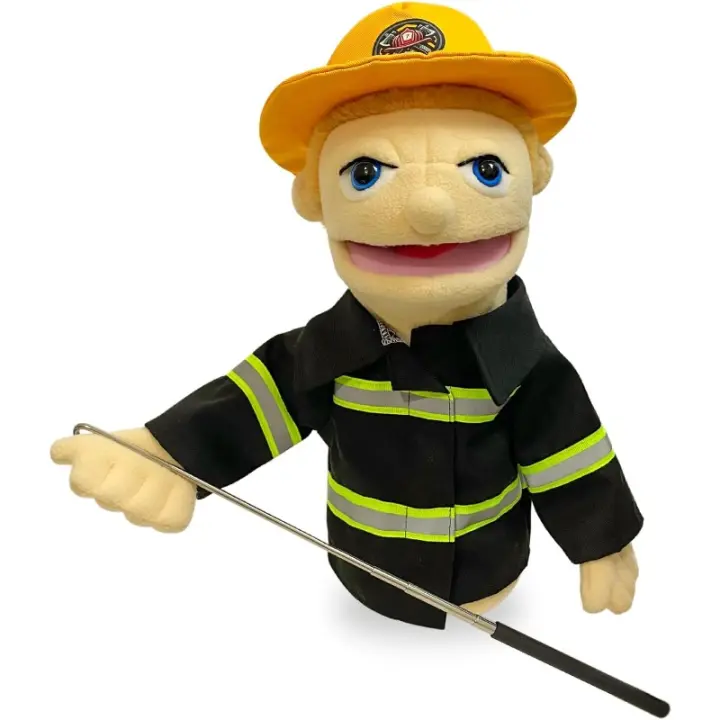 Marionetas de ventriloquista para niños, marionetas de mano para niños, marionetas de bombero de felpa para niños de 4 a 8 años, 16" - 1