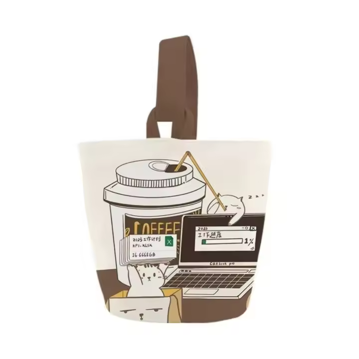 Bolsa de cubo de gato de café de dibujos animados de gran capacidad, bolsas de compras de estilo coreano, bolso de momia, bolso de lona, ​​bolso de mano, bolsa de almuerzo, viaje - 1
