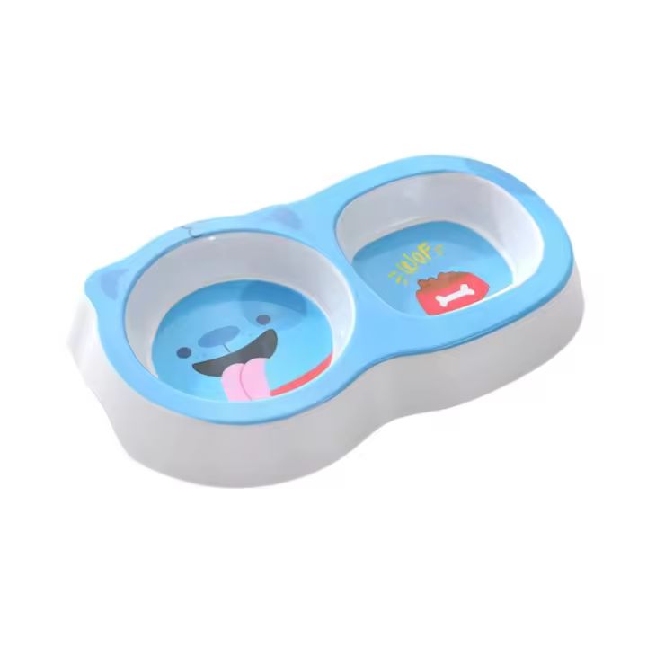 Cuencos dobles de plástico multiusos para alimentación de mascotas, dispensador alimentador de gato antideslizante de dibujos animados, contenedor portátil antigolpes para cuenco de comida para perros - 1