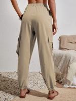 Pantalones de cintura elástica para mujer, pierna con bolsillos, estilo coreano, moda estética clásica - details 6