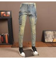 Jeans Retro Azules Lavados Estilo Hip Hop con Diseño de Bolsillos Adelgazados Moda para Hombres - details 6