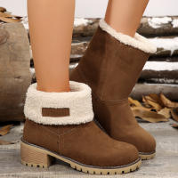 Botas de nieve de gamuza con tacón grueso para otoño e invierno, zapatos de algodón con manga de ocio, Color sólido, novedad de 2024 - details 6